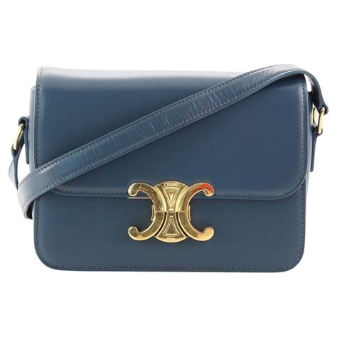 CELINE Shiny Calfskin Teen Triomphe Pearl Blue 